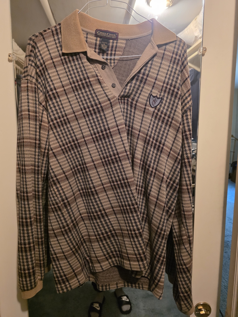 Cross Creek Tan Plaid Long-Sleeve Polo